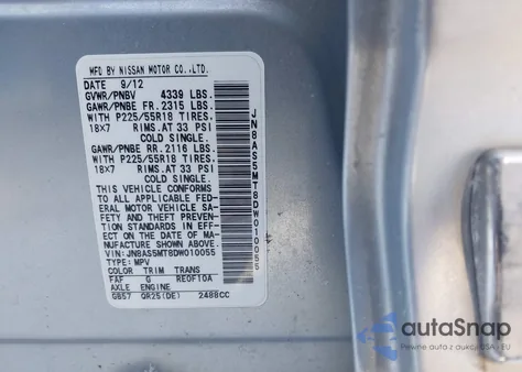 2013 Nissan Rogue Sv W/Sl Pkg из США, поврежденный, VIN JN8AS5MT8DW010055